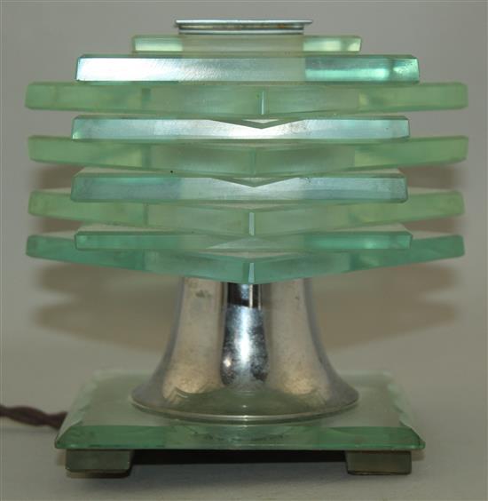 A Maison Desny Art Deco glass cubist desk lamp, 5.5in.